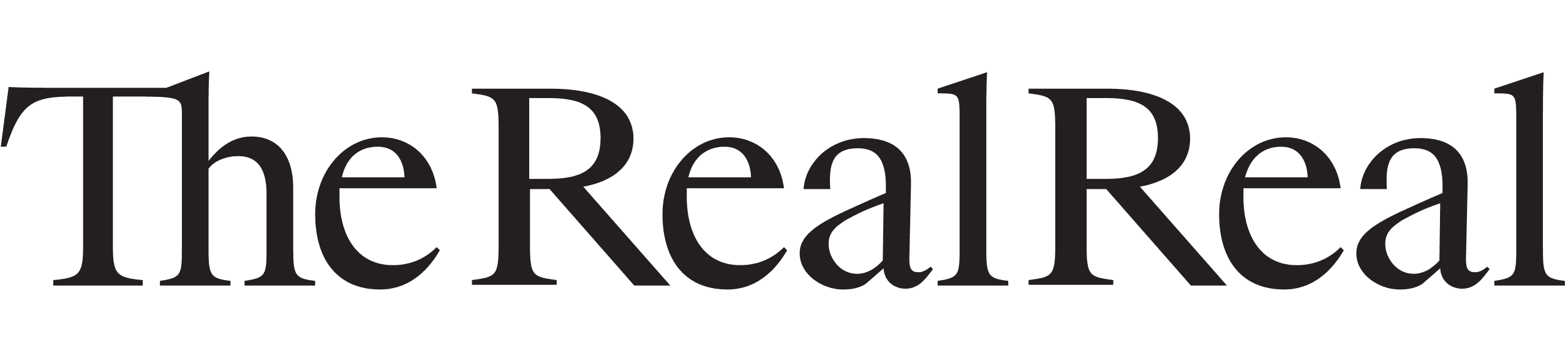 The RealReal logo, featuring the company name written in a sophisticated dark grey serif font with the words joined together.